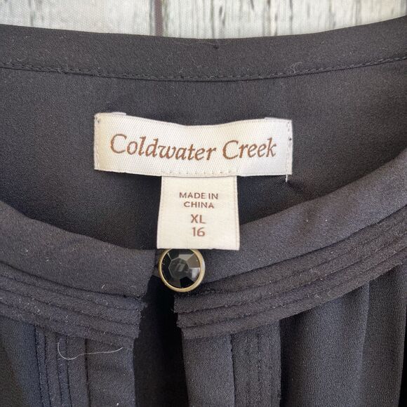 Coldwater Creek Charm Chiffon Blouse Size XL Black Keyhole Neck Minimalist NWT - Picture 6 of 13